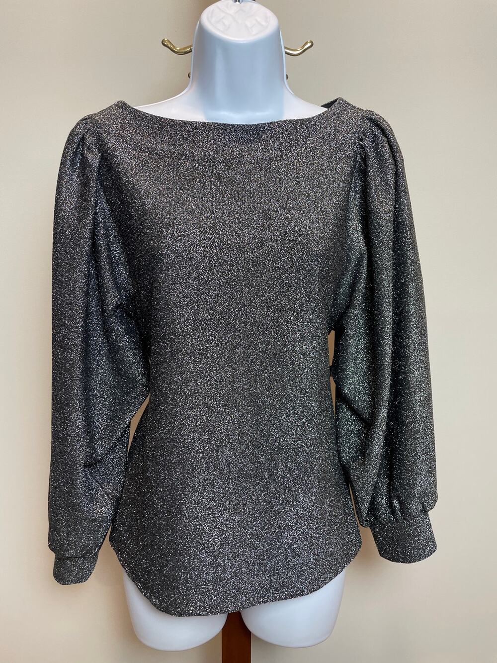 Loft Black Long Sleeve Top Size M Silver Sparkle Detail